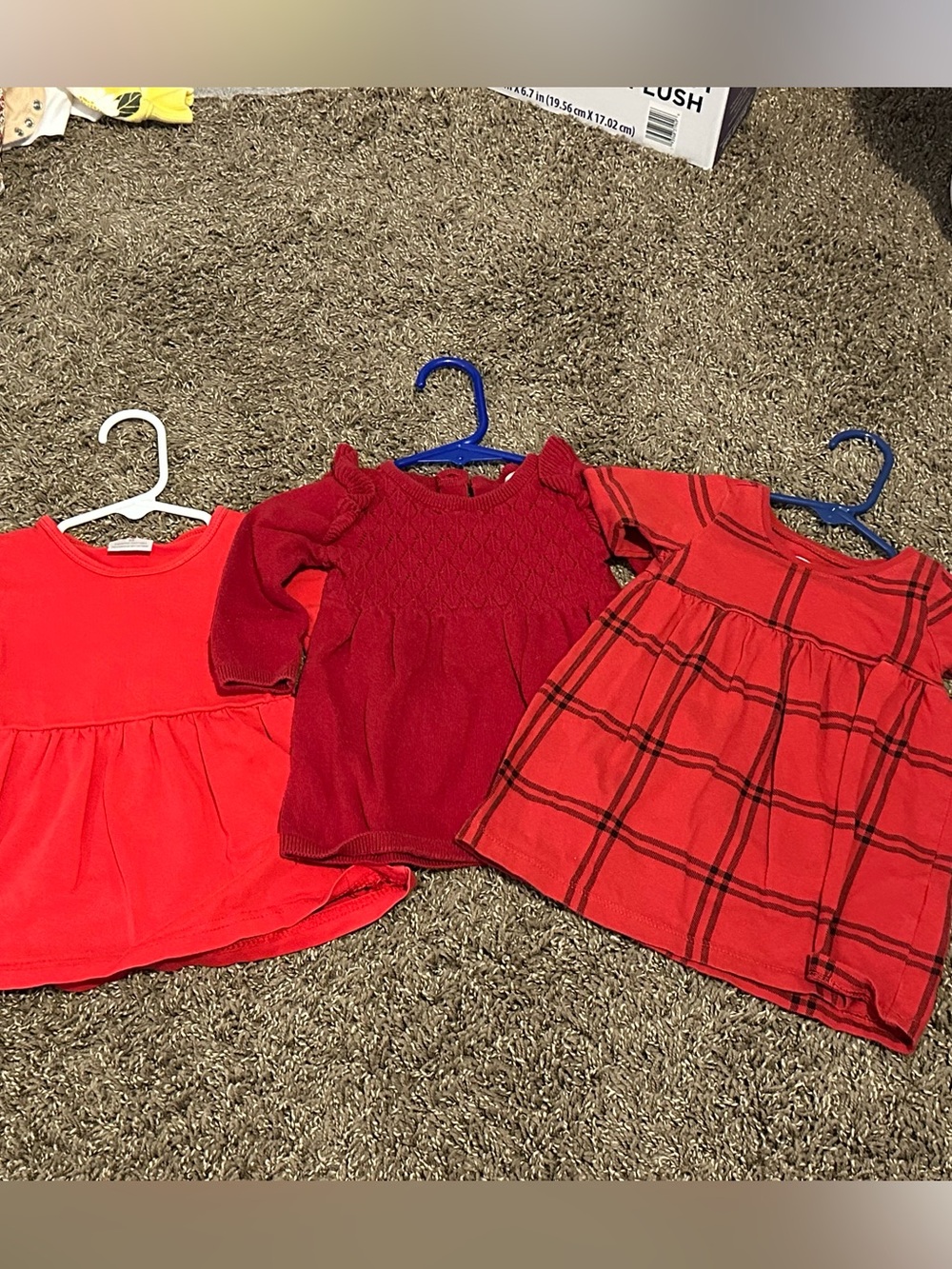 Three Red Toddler Dresses - Mix of Solid & Plaid